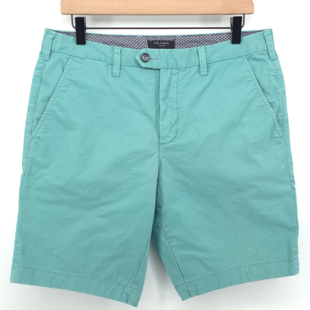 Ted Baker Mens Chino Shorts 32R Teal Green Luxury Summer Casual